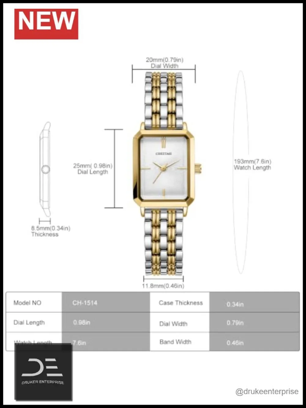 Rectangular Two Tone Stainless Steel Bracelet Watch